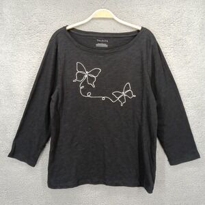 Talbots Women's‎ Large Butterfly Graphic Tee 3/4 Sleeve Cotton Top Casual Black